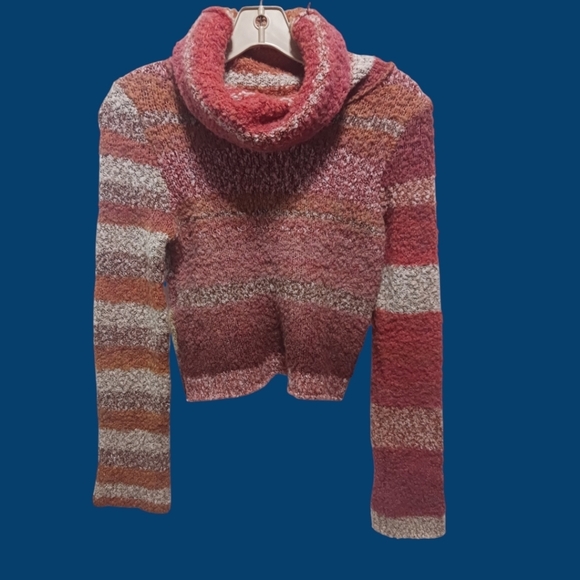 Free People Colorful Striped Cropped Sweater With Cowl Neck Size Small - Picture 2 of 9